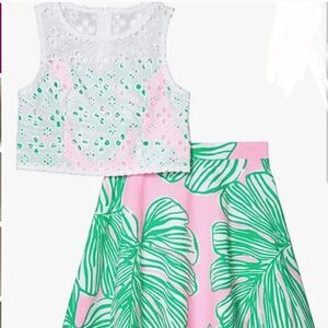 Lilly Pulitzer Pink and Green Kids "Who Let The Fronds Out" Matching Set Size 14